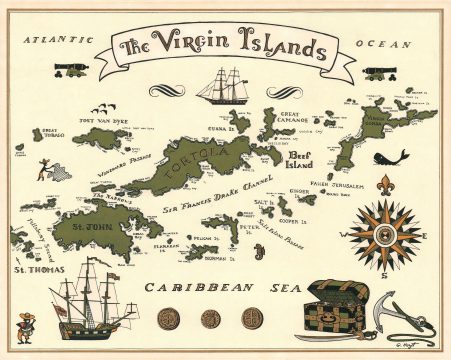 1968 Hoyt Serigraph Pictorial Map of the Virgin Islands