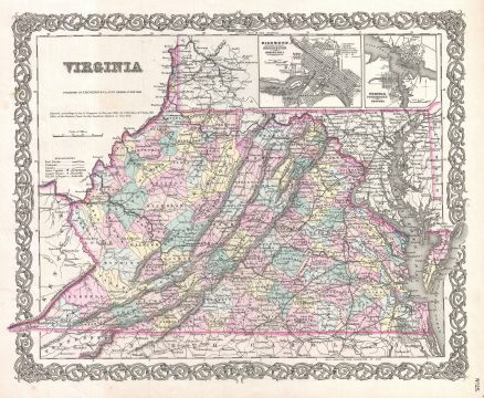 1855 Colton Map of Virginia