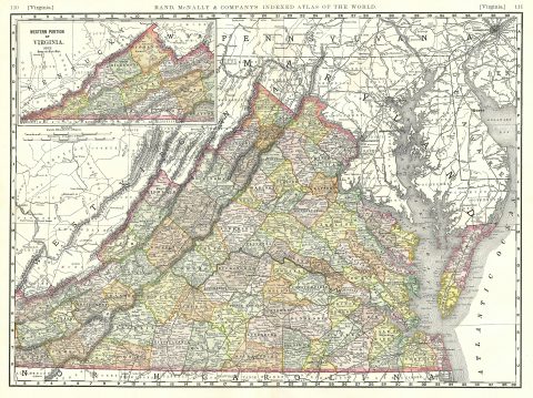 1889 Rand McNally Map of Virginia