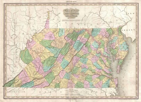 1825 Tanner Map of Virginia, West Virginia, Mayland, and Delaware