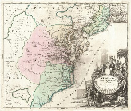 1715 Homann Map of Carolina, Virginia, Maryland and New Jersey