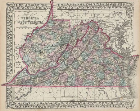 1872 Mitchell Map of Virginia and West Virginia