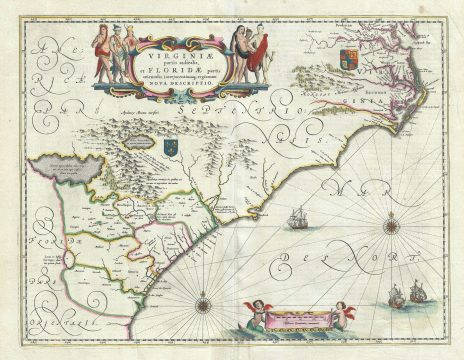 1640 Jansson Map of Carolina, Georgia, Florida, Virginia