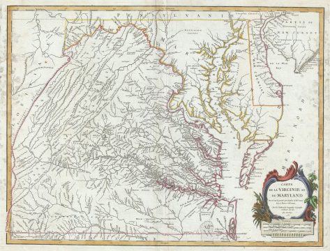 1755 Vaugonday Map of the Chesapeake Bay, Virginia, Maryland, and Delaware