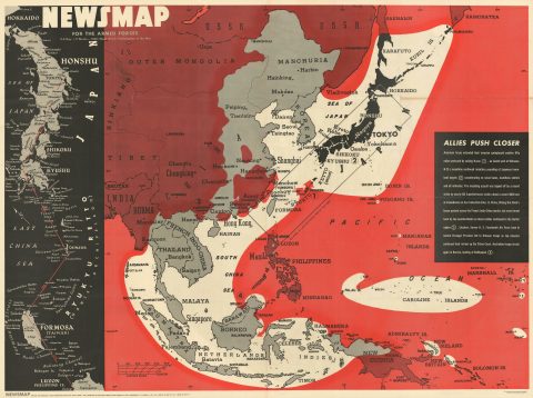1945 Army Information Branch Newsmap Map of East Asia