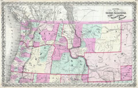 1866 Colton Map of Oregon, Washington, Idaho and Montana (w- Wyoming)