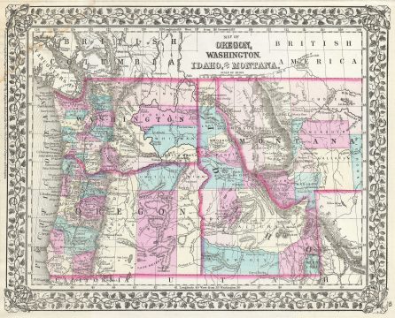 1877 Mitchell Map of Oregon, Washington, Idaho and Montana