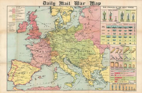 1914 Philip Map of Europe at the Outbreak of World War I