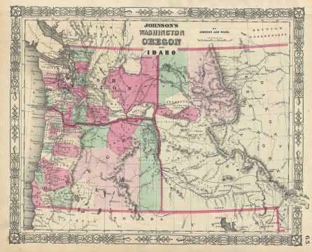 1866 Johnson Map of Washington, Oregon and Idaho