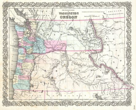 1855 Colton Map of Washington and Oregon