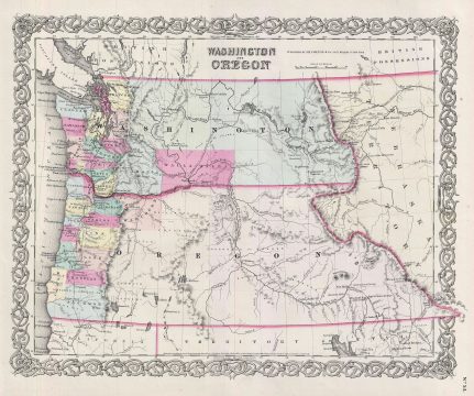 1856 Colton Map of Washington and Oregon