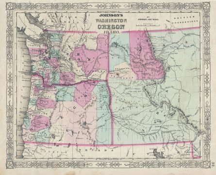 1863 Johnson Map of Washington, Oregon and Idaho