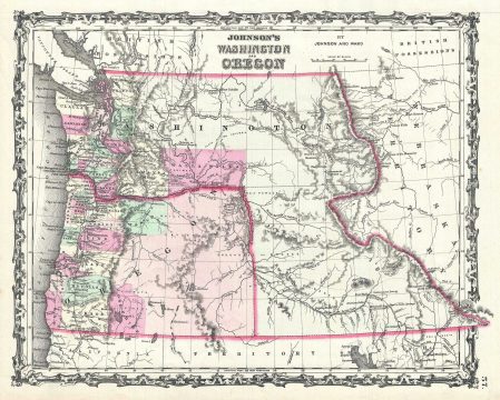 1863 Johnson Map of Washington and Oregon
