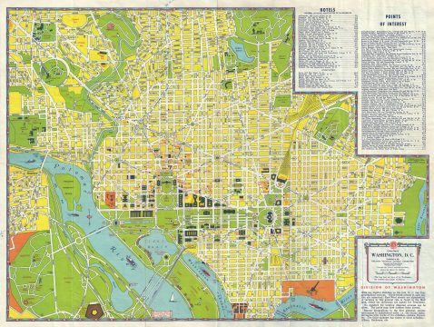 1951 American Automobile Association Pictorial Map or Plan of Washington D. C.