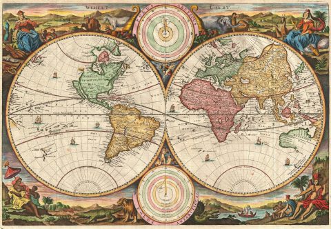 1730 Stoopendaal Map of the World in two Hemispheres