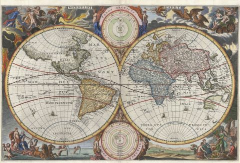 1682 Keur and Visscher Map of the World in Two Hemispheres