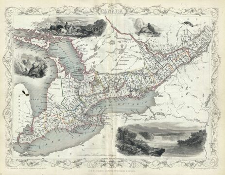 1850 Tallis Map of West Canada or Ontario ( includes Great Lakes )