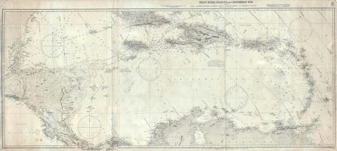 1913 British Admiralty Blueback Chart of the West Indies and Caribbean