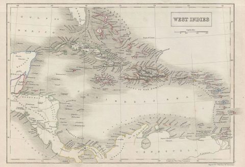 1840 Black Map of West Indies