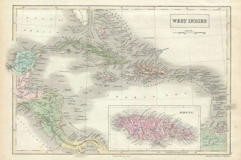 1851 Black Map of West Indies