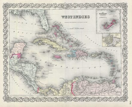 1856 Colton Map of West Indies