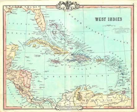 1852 Cruchley Map of West Indies