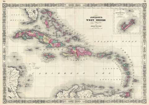 1866 Johnson Map of the West Indies and Caribbean