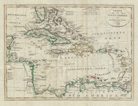 1822 Franz Pluth Map of the West Indies