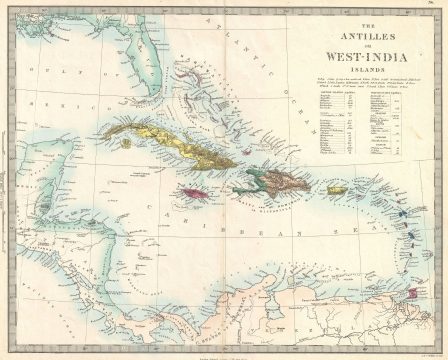 1873 S.D.U.K. Map of the West Indies and Caribbean