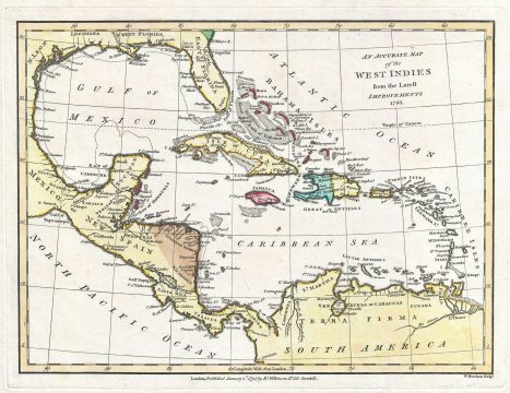 1792 Wilkinson Map of the West Indies and Caribbean