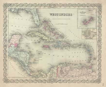 1856 Colton Map of the West Indies