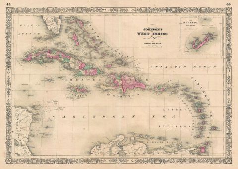1864 Johnson Map of the West Indies