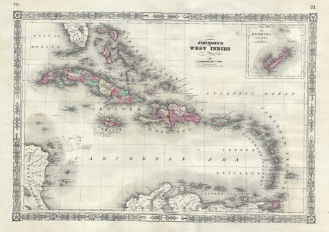 1866 Johnson Map of the West Indies and Caribbean