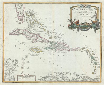 1750 Vaugondy Map of the West Indies or Caribbean