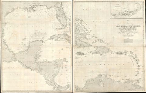 1824 / 1875 Admiralty Nautical Chart / Map of the West Indies and Gulf of Mexico