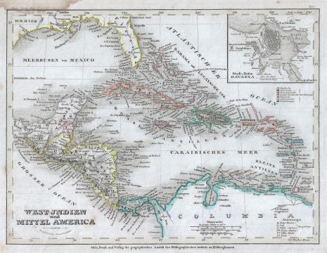 1852 Meyer Map of the West Indies and Central America