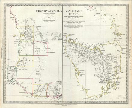 1833 S.D.U.K. Map of Western Australia and Van Diemen Island or Tasmania
