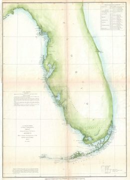 1851 U.S. Coast Survey Chart or Map of Florida