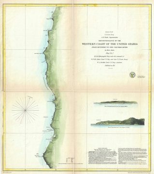 1851 U.S. Coast Survey Map or Chart of the Coast of California and Oregon