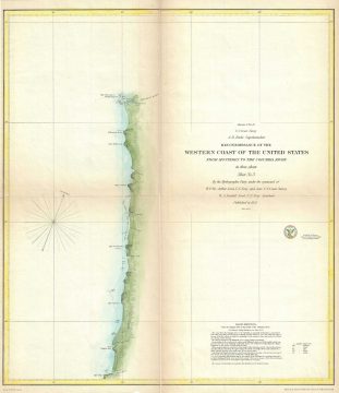 1851 U.S. Coast Survey Map or Chart of the Coast of Washington and Oregon