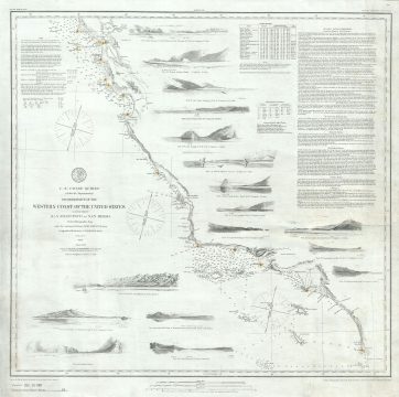 1887 U.S. Coast Survey Map or Chart of the California Coastline (San Francisco to San Diego)