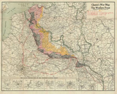1918 Clason Map of Northern France WWI Western Front with Manuscript Additions
