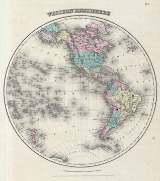1856 Colton Map of the Western Hemisphere or Americas