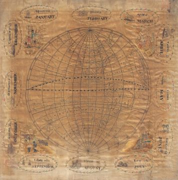 1800 Silk Schoolgirl Sampler Map of the Western  Hemisphere
