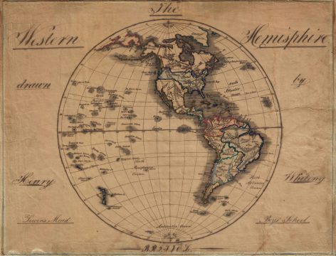 1815 Henry Whitney Manuscript Schoolboy Map of the Western Hemisphere