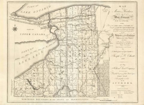 1804 Joseph Ellicott Map of New York State West of the Geneseo