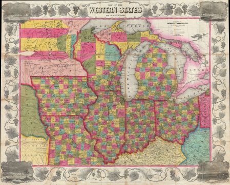 1853 Atwood Map of Ohio, Michigan, Illinois, Indiana, Wisconsin, Iowa, Missouri, and Minnesota