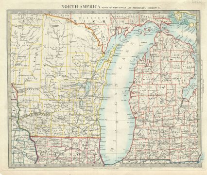 1875 S.D.U.K. Map of Michigan and Wisconsin (w/ Lake Michigan)