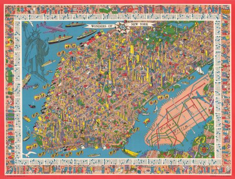 1953 Nils Hansell Pictorial Map of New York: The Wonders of New York