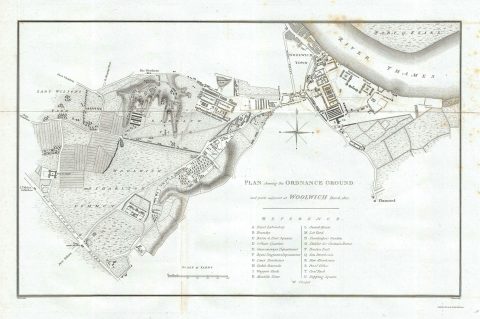 1811 Yeakell Map or Plan of the Ordnance Grounds at Woolwich, London, England